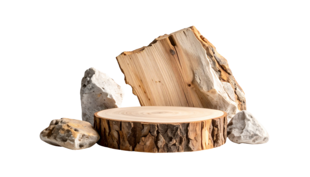 wood and stone mock up with peeling edges on transparent background PNG