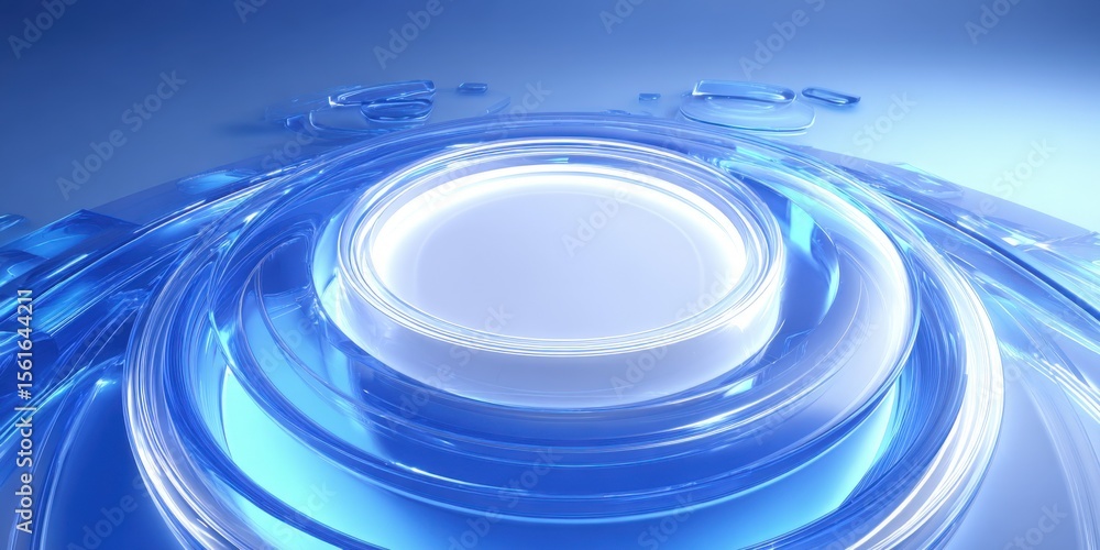 Poster futuristic glowing blue high tech circuit interface with digital display and hologram elements.