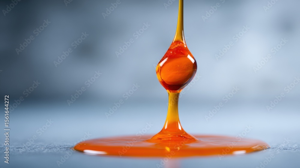 Poster close-up of golden honey dripping from a spoon with a blurred background in slow motion.