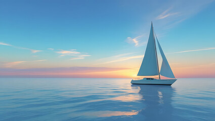 Fototapeta premium Sailboat with Single Mast Against Sunset Over Water