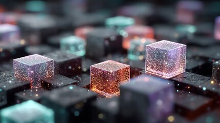 Abstract cubes with glittering particle effects for technology background design