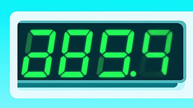 Digital display with glowing green segments shows a number with a decimal point