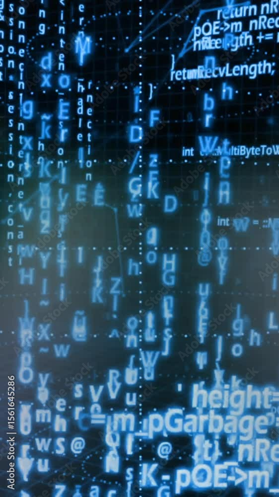 Poster animation of data processing over network of connections on black background