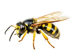 Close-up of a wasp with yellow and black stripes