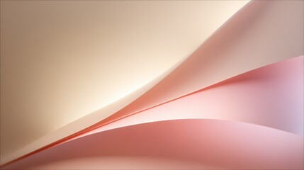 Fototapeta premium Abstract flowing paper waves in soft pink and beige tones with smooth curves.
