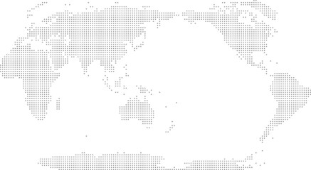 Fototapeta premium Simplified world vector map with square dot grid (APAC view, Natural earth projection, PPT-compatible & fully editable)