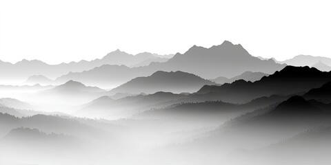Misty Mountains Emerge Through Soft Gray Haze