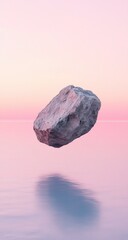 Floating grey stone over pastel water