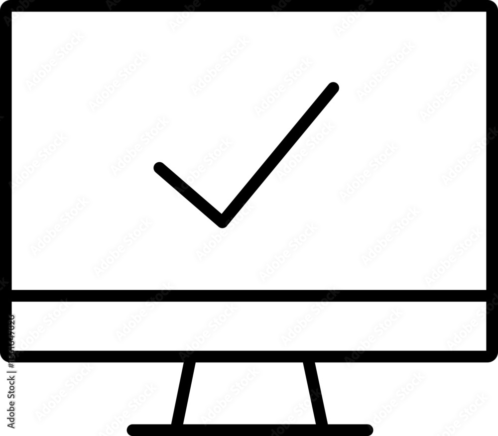 Fototapete Computer monitor with large check mark icon symbolizing success approval or completion simple black outline style minimalistic modern digital concept isolated on transparency background