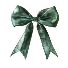 adorning green watercolor bow hand painted with soft brushstrokes, Delicate gracefully transparent background with artistic charm