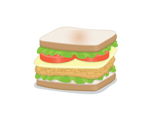 Vector illustration design of a sandwich with celery leaves, tomatoes, meat and cheese arranged from top to bottom