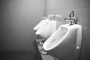 Modern equipment in public toilet. Virus protection concept. Sanitary rules and requirements. Wc in public centre.