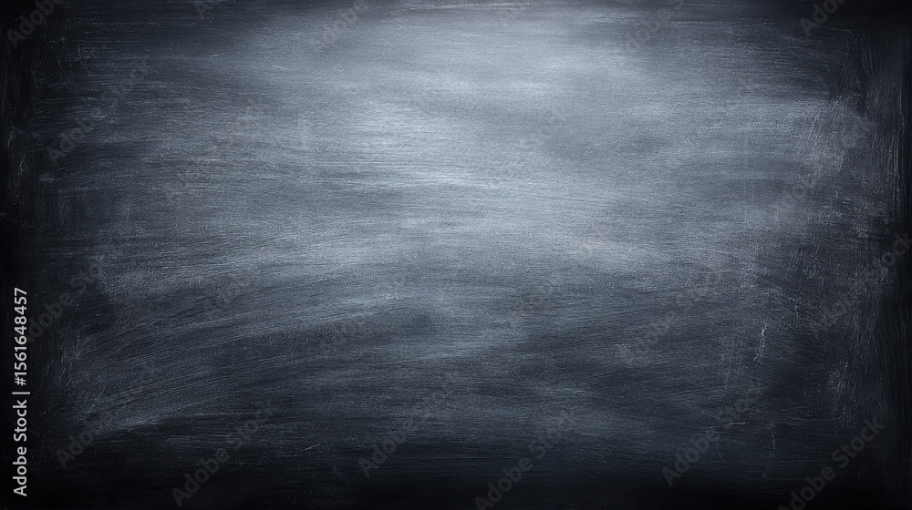 Poster empty black chalkboard with textured surface and subtle light reflections in a classroom setting.