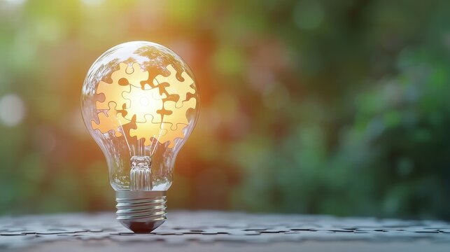 lightbulb brainstorming strategy development collaboration Lightbulb puzzle pieces coming together, symbolizing collaborative problem solving, teamwork and synergy.