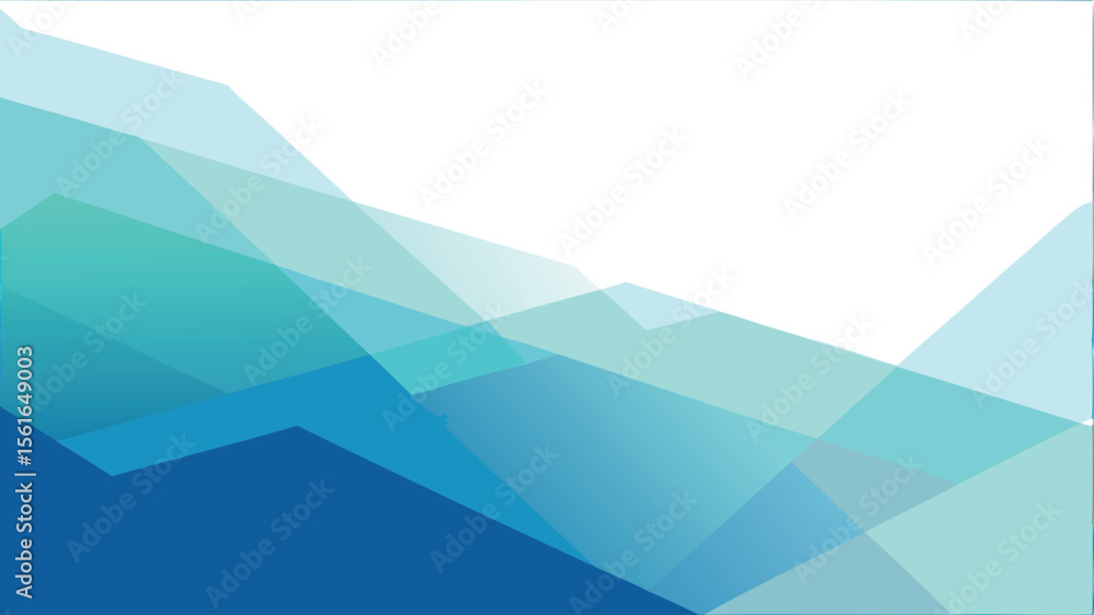 Poster abstract background with overlapping translucent shapes in shades of blue and turquoise color palett