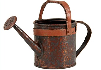 Rusty, vintage watering can with brown handle