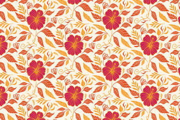 detailed cotton flower seamless pattern with leaf doodles and delicate floral outlines suitable for textile printing and modern fashion items

