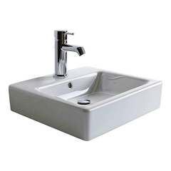 Fototapeta premium White ceramic bathroom sink with chrome faucet isolated on white background square shape design image