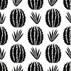Obraz premium Black cactus and succulent seamless pattern. Ideal for textile, home decor, banner, cover, etc