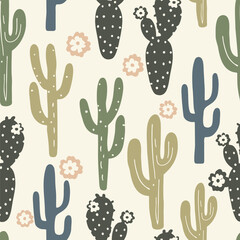 Colorful seamless cactus pattern. Ideal for textile, home decor, banner, cover, etc © reddish