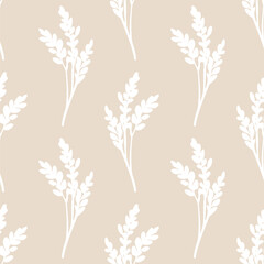 Seamless pattern of white meadow  on beige background. Ideal for textile, home decor, banner, cover, etc