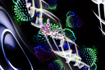 Abstract virus molecule background illustration. Spiral DNA and bacteria. Type of virus under the...