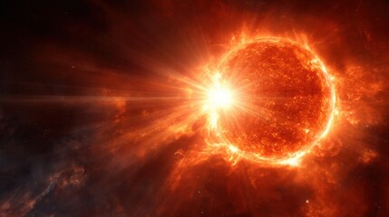 Fototapeta premium Intense Solar Eruption and Bright Flare on Sun with Explosive Solar Activity.
