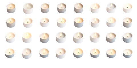 Many small white pillar candles
