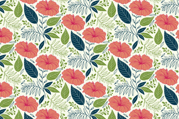 seamless floral pattern with continuous hand drawn cotton flowers and minimalist line art leaves for textile wrapping and fashion fabric


