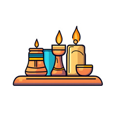 Illuminating serenity candle arrangement on wooden tray indoor still life relaxing ambiance