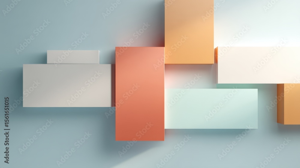 Aufkleber Geometric abstract composition with rectangular blocks in pastel shades on smooth background.