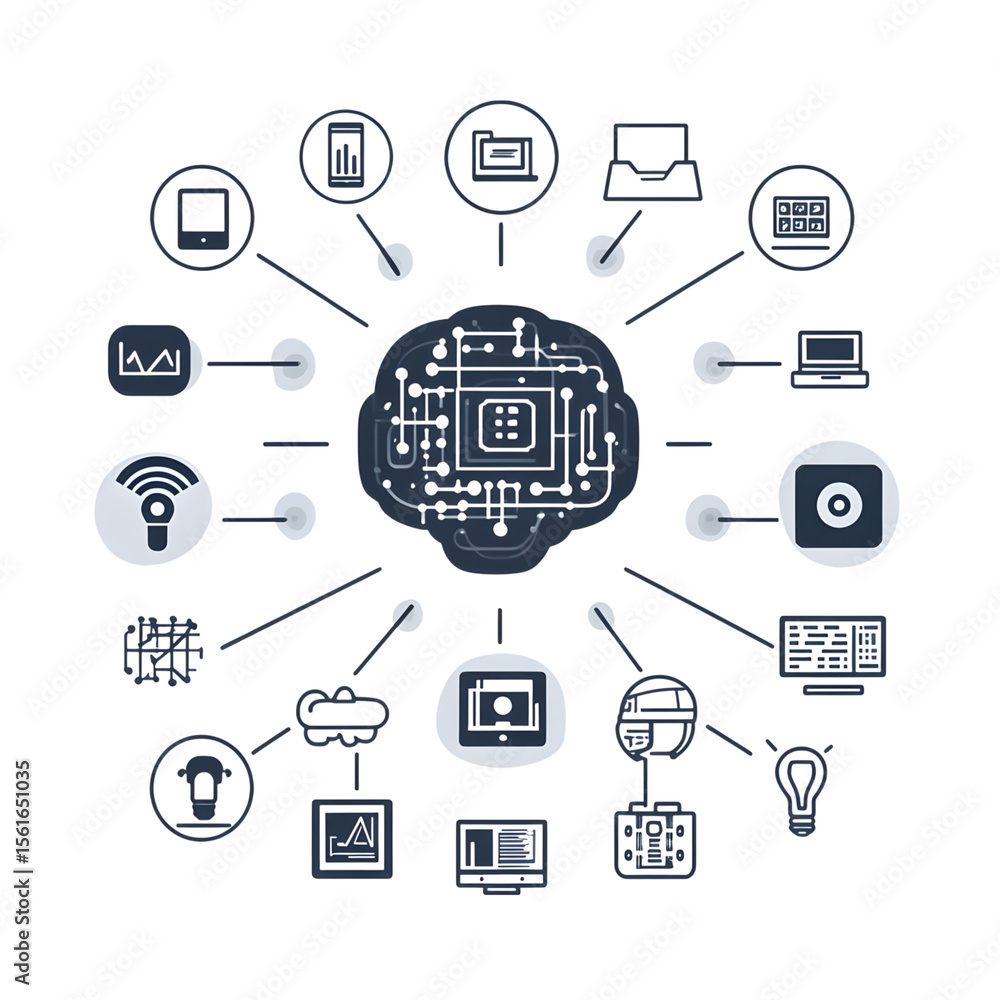 Poster exploring artificial intelligence applications in technology digital landscape infographic viewpoint