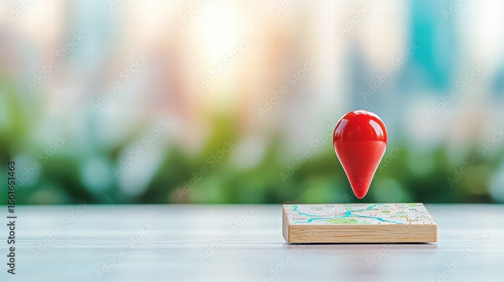 Poster world map pin location world map with a red pin marking a specific location, focus on the pinned are