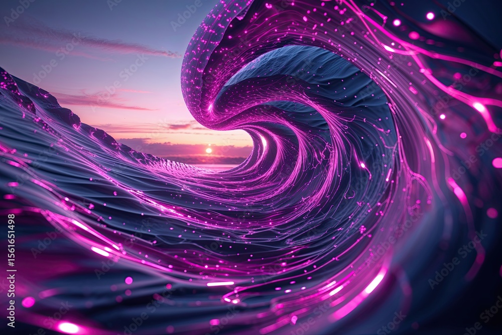 Aufkleber magenta quantum waves in twilight with avant-garde technology and dynamic motion