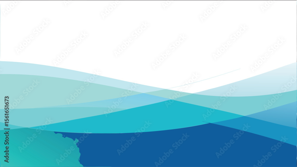 Poster abstract background with overlapping blue and teal waves creating a sense of depth and movement