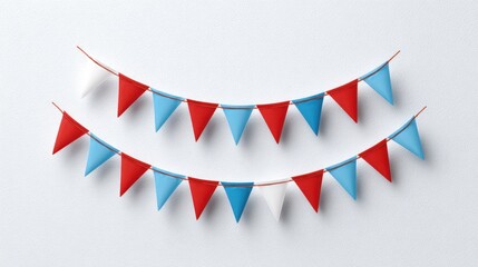Obraz premium Colorful Party Banners Hanging on White Wall Celebrating Event Decorations.