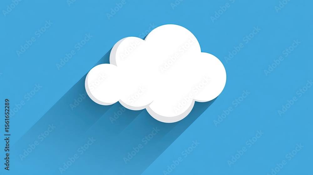 Poster Minimalist white cloud shape with shadow on bright blue background for cloud computing.