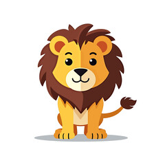 Fototapeta premium Adorable cartoon lion cub sitting on white background, perfect for children's books, illustrations, and branding projects needing a friendly and playful mascot.