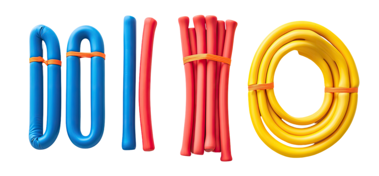 Colorful, stylized letters "DOLLO" formed by bundled, rubber-like tubes