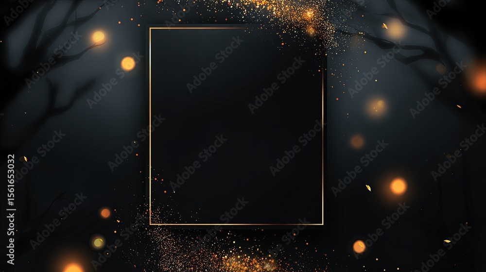 Poster elegant dark mobile phone frame with glowing particles and magical sparkles.