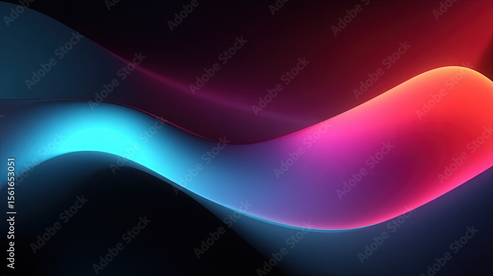 Poster Abstract flowing colorful light wave with smooth curves vibrant glowing background.