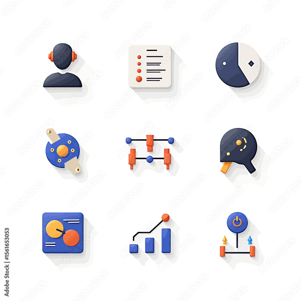 Poster collection of nine colorful flat design icons representing various business concepts such as user pr
