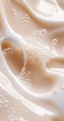 Creamy, light beige cosmetic product texture with bubbles