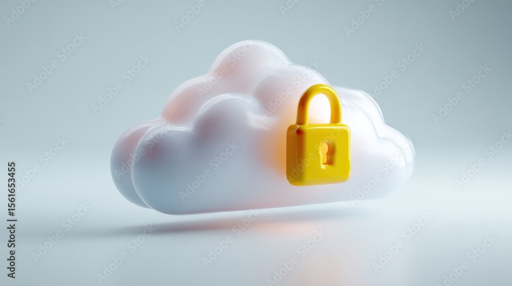 Poster Cloud Computing Security Concept with Cloud and Lock Icon Representation.