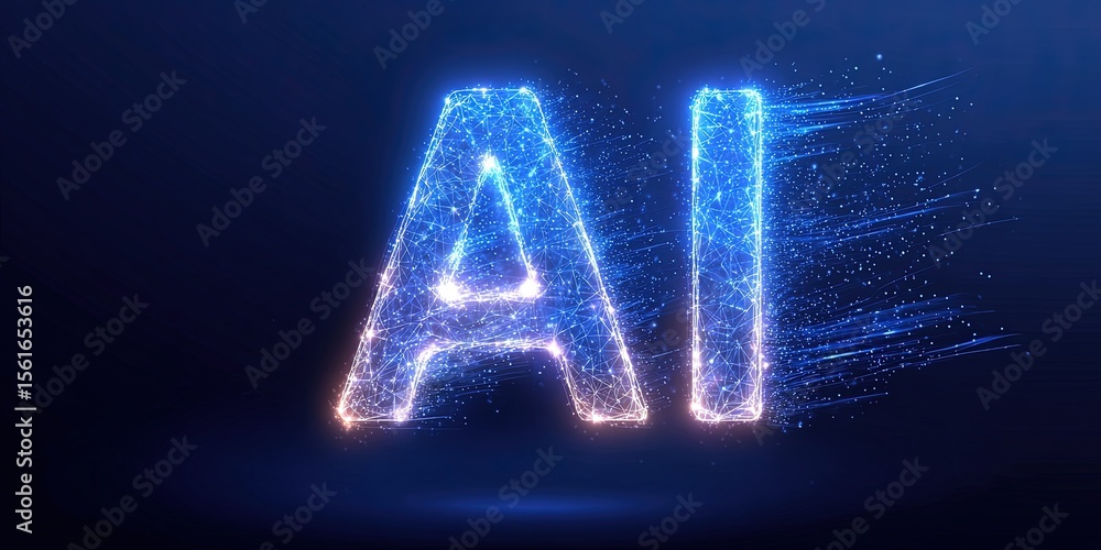 Aufkleber bright digital glowing artificial intelligence lettering with sparkles and motion effect.