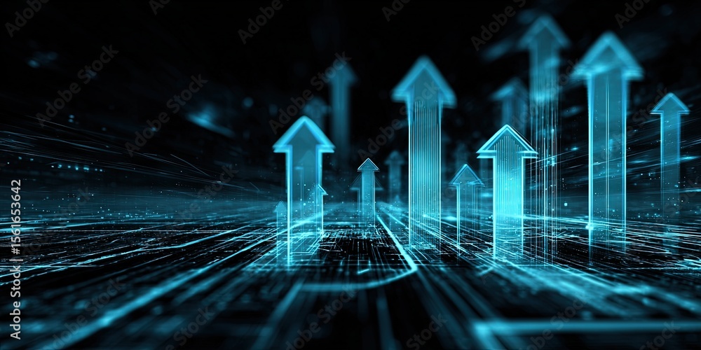 Poster Advanced digital technology concept with glowing upward arrows symbolizing growth and progress.