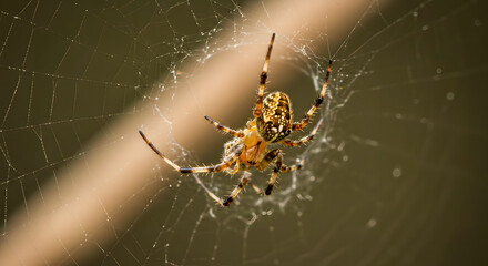 Close-up of Spider on Intricate Web with Dark Background