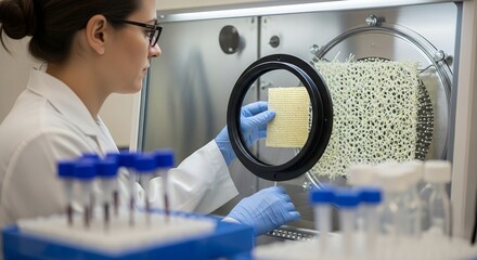 Scientist Examining Bioengineered Tissue Sample in Laboratory