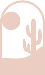 Minimalist desert scene with cactus and sun. Design illustration for decoration, wall decor, wallpaper, cover, banner.
