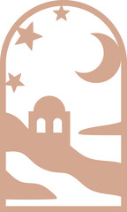 Dreamy moonlit path with hillside house and stars – Design illustration for decoration, wall decor, wallpaper, cover, banner.